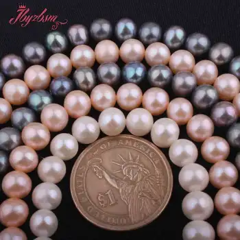 7-8mm Pilka,Rožinė,Balta Apvalių Gėlavandenių Perlų, Natūralaus Akmens Granules Karoliai Bracelats 