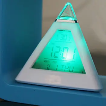 7 LED Namų Biuro Stalas Piramidės Skaitmeninio Apšvietimo Spalvų Everchanging Lentelė Žadintuvas, Termometras, LED Ekranas, K802