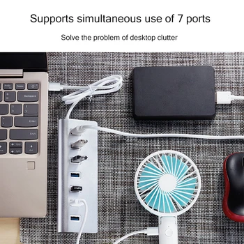 7-port Tipas-C USB 3.0 Hub Aliuminio Lydinio 60cm Kabelis Nešiojamų Įkrovimo Splitter Nešiojamas Desktop
