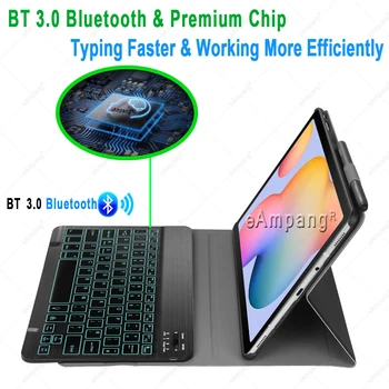 7 Spalvų Backlit Keyboard Case for Samsung Galaxy Tab S6 Lite 10.4 Klaviatūra P610 P615 Tab S5e S6 10.5 S7 T860 T865 T870 T875