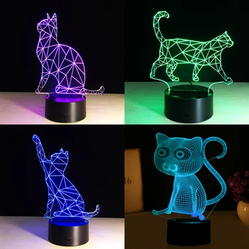 7 Spalvų Puikus Pėsčiųjų Katė 3D Lempos Akrilo Naktį LED Lemputė USB Palieskite Jutiklį, Šviesos Vaikų Miegamasis Šviesos Vaikai Dovanų Garbanojimo Katė
