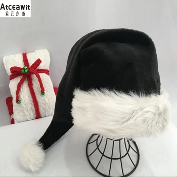 75cm Juoda pliušinis skrybėlę Baltu kailiu Suaugusiųjų Kalėdų skrybėlę šalis Aukštos Kokybės Kailio Kalėdos Bžūp Vaikų, Suaugusiųjų Pliušinis Namų Šaliai Dekoro