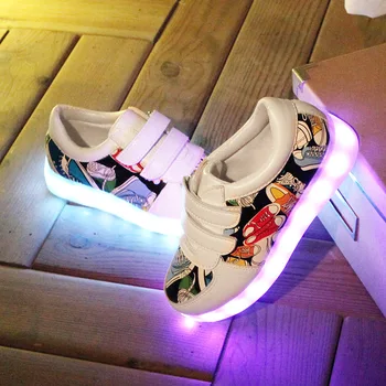 7ipupas Nauja vaikų šviečiantys batų USB įkrovimo batai Berniukui & mergaičių drobės modelio led batų 7 spalvų lauko žėrintis sportbačiai