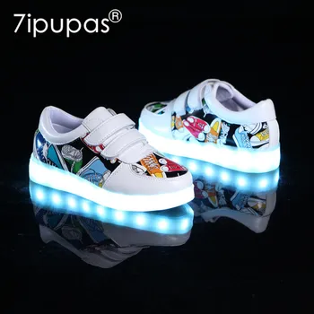 7ipupas Nauja vaikų šviečiantys batų USB įkrovimo batai Berniukui & mergaičių drobės modelio led batų 7 spalvų lauko žėrintis sportbačiai