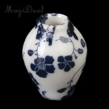 7Pcs/Set 1/12 Miniatiūriniai Lėlių Porceliano ir Kiniškojo porceliano Kinų Porceliano Vaza Mėlyna Vynuogių Lėlių Namų Baldai, Dekoras Žaislai