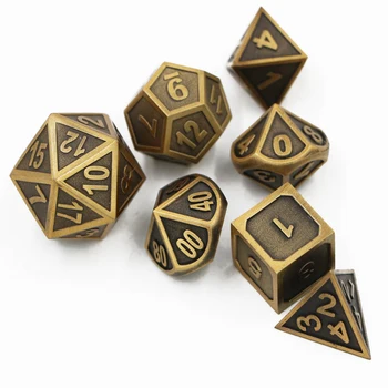 7pcs/set Klasikinis RPG Kauliukai D&D Metaliniai Kauliukai DND Senovės Aukso Drožyba Numeriai D4 D6 D8 D10 D12 D20 Polyhedral kauliukai