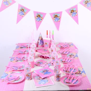 82pcs Sophia šalies prekių gimtadienio apdailos staltiesė puodeliai, plokštės baneriai šaukštai dovana pirmą dekoro vaikai mergina šalies rinkinys