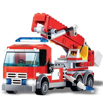 84-774PCS Gaisrinės Pastato Blokus Nustato Ugnies Variklio Kovotojas Sunkvežimių Plytų Playmobil Žaislai Vaikams