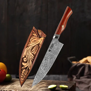 8inches Damaske vg10steel peilis Raudonmedžio rankena Mėsos kepsnys peilis pjaustyti peiliu japonų Virtuvės duonos peilis universalus peilis