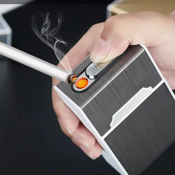 8mm cigarečių 20 Aliuminio plastiko cigarečių dėžutė atveju su USB žiebtuvėlis portsigar 100*60*29mm