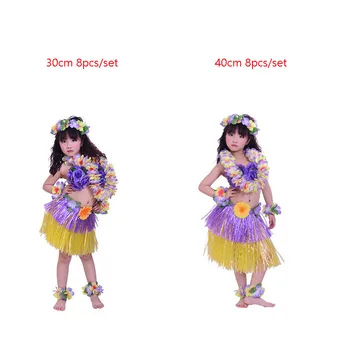 8pcs Vaikų Havajai Hula Suknelė Žolės Sijonai Vaikams Hula Sijonas Havajų Kostiumai Lankelis Girliandą Vainikas Havajų Šalies Apdaila