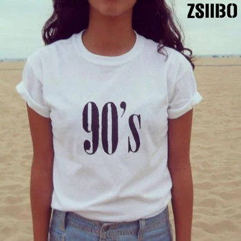 90 s Raidės Moterų marškinėliai Atsitiktinis Juokinga tshirts Lady Viršuje Tee Hipster Tumblr Juoda Balta Pilka Lašas Laivas
