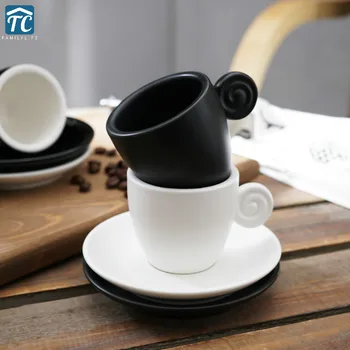 90ml Espresso Puodelis Kiaušinio Formos Kavos Mažos Juodosios Keramikos italijos Expresso Puodeliai Matinis Blizgus Porceliano Fincan Lėkštutes Sriegiu