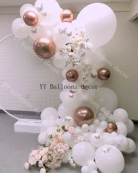 90pcs/daug Rose Gold Balionas Arch Rinkinys Macaron Baltos spalvos Girlianda Balionai Baby Shower Prekių Fone Vestuvių, Gimtadienio Dekoras