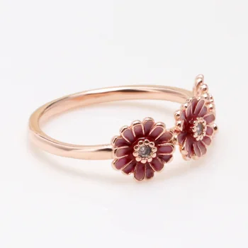 925 Sidabro Kūrybos Rose Gold Tris Rožinė Daisy Chrizantemų Žiedais Moterų Vestuves Dovanų Bižuterijos