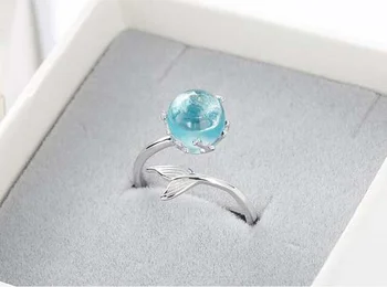 925 Sterling Silver Blue Crystal Undinė Burbulas Atidaryti Žiedai Moterims Vestuvių, Gimtadienio Dovana Kūrybos bižuterijos jz137