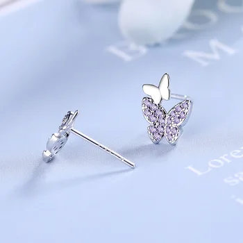 925 Sterlingas Sidabro Smeigės Mielas Crystal Butterfly Auskarai Moterims Gold Fashion Jewelry Naujas