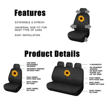 9pcs 3D Saulėgrąžų Universaliųjų Automobilių Sėdynės Padengti Pilną Automobilio Stiliaus Automobilių Interjero Aksesuarų Mados Automobilių Sėdynės Padengti VISUREIGIS