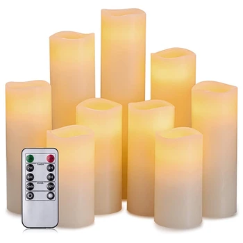9Pcs Flameless Elektroninė Žvakė, Minkštas Mirksi LED Žvakė su 10 Svarbiausių Nuotolinio Valdymo