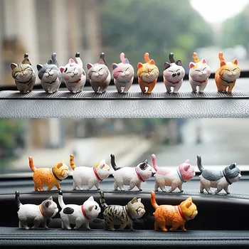 9Pcs/set Cute Kačių, Automobilio prietaisų Skydelio Ornamentu Lėlės Puikus Modeliavimo Katė Animacinis Žaislas, Automobilių Aksesuarai Moterims Grils Kūrybos Dovanos
