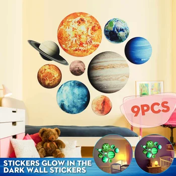 9Pcs/Set PVC Švyti Tamsoje Saulės Sistemos Sienų Lipdukai Nuimamas Tapetai 9#Planetų Decal Namų Vaikų Kambario Dekoracija Dovanos