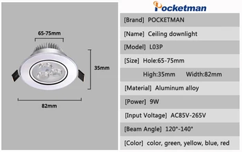 9W Lubų downlight AC85V-265V Downlight Lempos raudonos šviesos bule, šviesos, spalvų, šviesos, Built-in diskas, Lempa, Namų Patalpų Apšvietimas