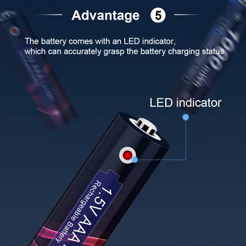 AAA 1,5 V Įkrovimo Baterija (akumuliatorius 1000mWh 1,5 V AAA Li-ion Ličio Įkraunama Baterija, Elektros Žaislas, Žibintuvėlis, Laikrodis 1,5 v AA