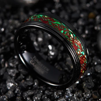 AAA 8MM juodas poliruotas žingsnis paviršiaus su žalia apačioje raudonas drakonas volframo Karbido žiedas Vestuvių Juostas Klasikinis Draugu Dovana