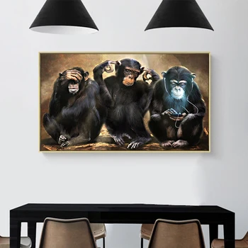 AAHH Drobės Tapybos Gyvūnų Beždžionė Sienos Meno Trys Juokingi Orangutans Aliejaus Tapybai Sienos Nuotrauka už Namų Dekoro Plakatai ir Spausdina