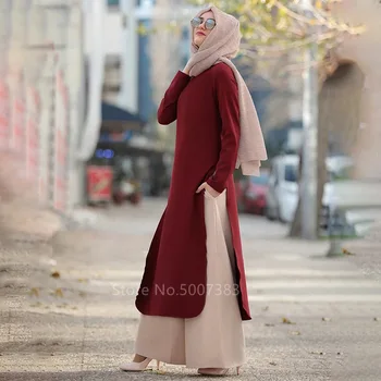 Abaja Turkijos Islamo Malaizija Kietas Musulmonų Suknelė Ilgomis Rankovėmis Suknelė Moterims Artimųjų Rytų Padalinta Skraiste Musulmane Kaftan Dubajus Drabužiai