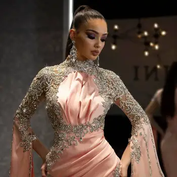Abendkleider 2020 Elegantiškas Kristalų Undinė Prom Dresses-Labai Ilgas Sluoksniuotos Rankovėmis Seksualus Pusės Split Ilgai Prom Chalatai Chalatai Dubajus
