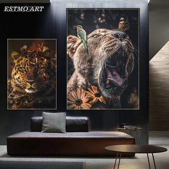Abstraktusis Menas, plakatas Briedis Tigras, Dramblys, Liūtas, Drobė, Tapyba custom print Gyvūnų nuotraukos Šiaurės Kambarį Apdailos Šiuolaikinė Tapyba
