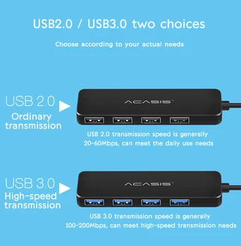 Acasis USB Hub 4 Port 1 USB 3.0, su Maitinimo Adapteriu-Telefonas PC Kompiuterių Priedai Splitter Docking Station