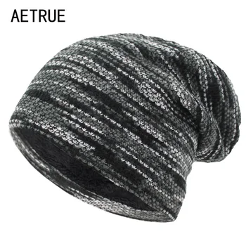 AETRUE Megzti Skrybėlę Moterų Skullies Beanies Žiemą Kepurės Vyrams, variklio Dangtis, Dryžuotos Šiltos Kepurės Plati Minkšta Moterų Vilnos Vyrų Beanie Skrybėlių