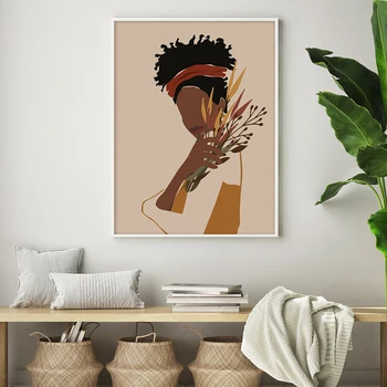 Afrikos Amerikos Meno Abstrakčiai Burnt Orange Afro Moteris Black Girl Sienos Meno Tapybos Drobės Minimalistiniai Plakatai Spaudinių Namų Dekoro