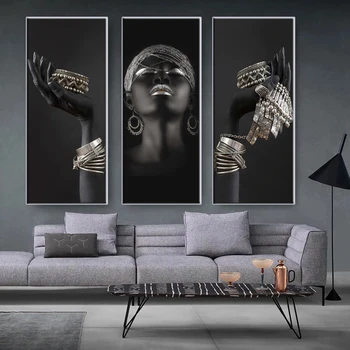 Afrikos moteris, meno nuotraukos ir juoda rankas su sidabro papuošalai meno plakatas spaudinių freskos drobė nuotraukas, namų dekoro