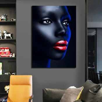 Afrikos Moterys Plakatas, Tapyba Raudonų Lūpų Portretas Cuadros Grafinio Kambarį Namų dekoro Nuotraukos Sienos Meno Kūriniai