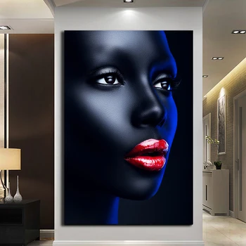 Afrikos Moterys Plakatas, Tapyba Raudonų Lūpų Portretas Cuadros Grafinio Kambarį Namų dekoro Nuotraukos Sienos Meno Kūriniai