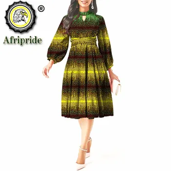 Afrikos Spausdinti Suknelės Moterims ilgomis Rankovėmis Oficialų Suknelė su Diržo Ankara Drabužiui Plius Dydis Atsitiktinis heidi bazin Riche Komplektus S2025073