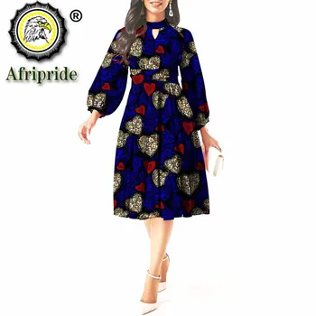 Afrikos Spausdinti Suknelės Moterims ilgomis Rankovėmis Oficialų Suknelė su Diržo Ankara Drabužiui Plius Dydis Atsitiktinis heidi bazin Riche Komplektus S2025073