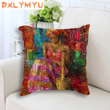 Afrikos stilius Moterys Mozaikos Vaizdą Medvilnės Skalbiniai Mesti Pagalvę 45x45cm Dekoratyvinių Pagalvėlių, Sofos Juosmens Pagalvėlės, Namų, Automobilių Puošimas