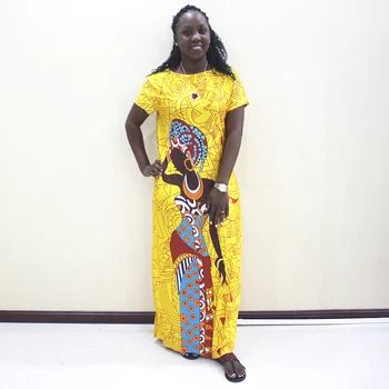 Afrikos Suknelės Moterims 2019 Naują Afrikos, Geltona Atsitiktinis Trumpas Rankovės Ilga Suknelė