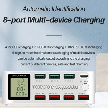 AIXXCO 8 Port Smart USB Įkroviklis 100W Greitai Įkrauti 3.0 PD 3.0 Greitai Imti LCD Multi USB Įkroviklis Stotis 