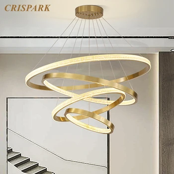 Akrilo Žiedai Šiuolaikinės Šviestuvo Šviesos diodų (LED) Šiaurės Aliuminio Aukso Patalpų Kabo Lempa Art Deco Šviesos Rungtynių už Kambarį