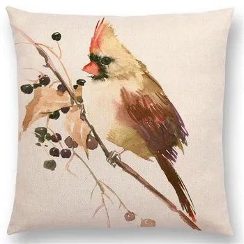 Akvarelė Paukščių Dekoratyvinis Medvilnės Skalbiniai Pagalvėlė Padengti Hummingbird Goldfinch Chickadee Kardinolas Tulžys Sofos Pagalvės Užvalkalą