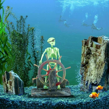 Akvariumas Piratų Kapitonas Apdailos Kraštovaizdžio Skeletas Ornamentu Žuvų Bakas Plastiko Derva Gėlo vandens Sūraus vandens Akvariumo BV789