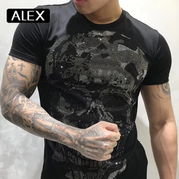 Aleksas Plein marškinėliai vyrams vasaros priežastinis medvilnės kaukoles kalnų krištolas streetwear trumpas rankovės hiphop apvalios kaklo vyrų drabužių mados nauja