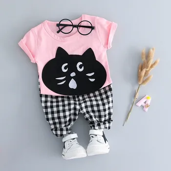 Alice vaikus, drabužiai, spausdinimo mielas animacinių filmų katės t-shirt + pledas kelnes 2VNT 1-4Yrs amžiaus kūdikiui berniukas mergaičių