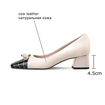 ALLBITEFO didelis dydis:33-43 natūralios odos storio kulniukai office ponios batai, prekės ženklo aukštakulnius moteris aukštakulnius šalies moterų batai