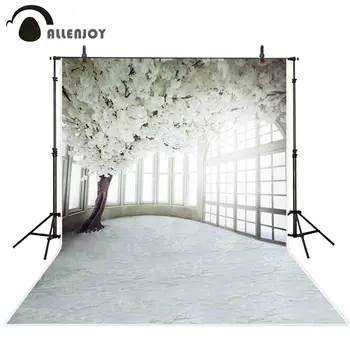 Allenjoy photophone fone balta gėlė, medis, patalpų, langų durų blizgesį švarus, sąžiningas vestuvių photocall fotografijos backdrops